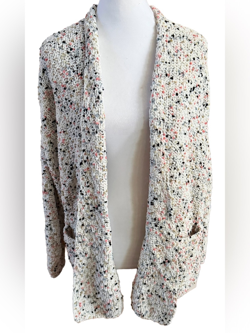 MOON & MADISON Creamy White Flecked Chunky Knit Cardigan Sweater + Pockets Small